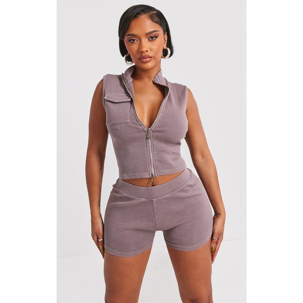 Pretty Little Thing Womens Size 10 Purple Rib Sweat Shorts